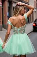Load image into Gallery viewer, Mint Green Corset A Line Short Prom Dress with Lace