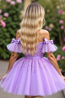 Load image into Gallery viewer, Lavender Tulle Corset Short Prom Dress with Appliques