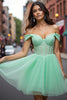 Load image into Gallery viewer, Sparkly Mint Green Tulle Beaded Corset Short Prom Dress