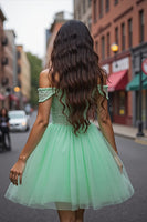 Load image into Gallery viewer, Sparkly Mint Green Tulle Beaded Corset Short Prom Dress