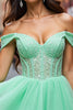Load image into Gallery viewer, Sparkly Mint Green Tulle Beaded Corset Short Prom Dress