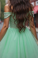 Load image into Gallery viewer, Sparkly Mint Green Tulle Beaded Corset Short Prom Dress