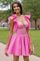 Load image into Gallery viewer, Sparkly Pink Corset Tulle Short Prom Dress with Beading