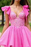 Load image into Gallery viewer, Sparkly Pink Corset Tulle Short Prom Dress with Beading