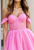 Load image into Gallery viewer, Pink Tulle Corset Ruffled Short Prom Dress with Lace