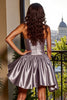 Load image into Gallery viewer, Blue A Line Strapless Short Metallic Prom Dress