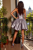 Load image into Gallery viewer, Blue A Line Strapless Short Metallic Prom Dress