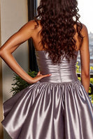 Load image into Gallery viewer, Blue A Line Strapless Short Metallic Prom Dress