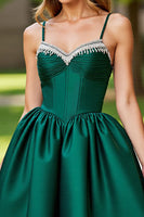 Load image into Gallery viewer, Sparkly Dark Green Satin Corset Short Prom Dress with Rhinestones