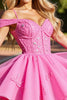 Load image into Gallery viewer, Pink Cold Shoulder Corset Short Prom Dress with Lace