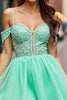 Load image into Gallery viewer, Mint Green Cold Shoulder Tulle Short Prom Dress with Lace