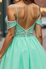 Load image into Gallery viewer, Mint Green Cold Shoulder Tulle Short Prom Dress with Lace