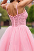 Load image into Gallery viewer, Blush Tulle Detachable Sleeves Short Corset Prom Dress with Lace