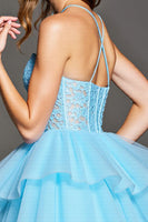 Load image into Gallery viewer, Sky Blue Tulle Short Corset Prom Dress with Lace