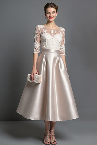 Apricot Satin A Line Maxi Mother of the Bride Dress with Lace