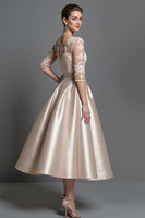 Load image into Gallery viewer, Apricot Satin A Line Maxi Mother of the Bride Dress with Lace