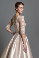 Load image into Gallery viewer, Apricot Satin A Line Maxi Mother of the Bride Dress with Lace