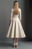 Load image into Gallery viewer, Apricot A Line Satin V-Neck Midi Mother of the Bride Dress