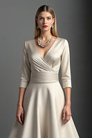Load image into Gallery viewer, Apricot A Line Satin V-Neck Midi Mother of the Bride Dress