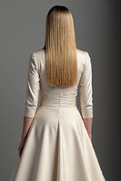 Load image into Gallery viewer, Apricot A Line Satin V-Neck Midi Mother of the Bride Dress