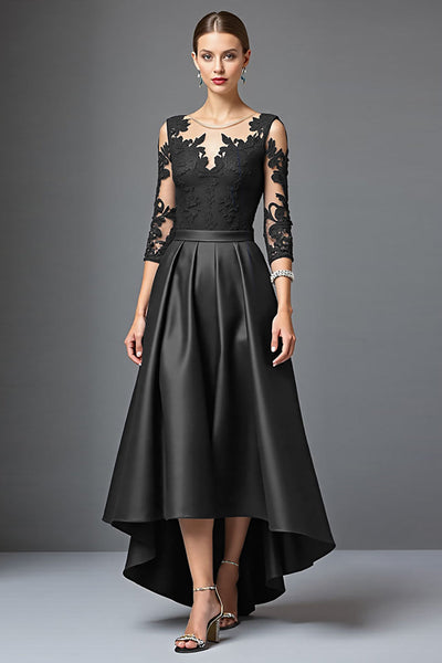Black Satin A Line Maxi Mother of the Bride Dress with Lace