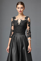 Load image into Gallery viewer, Black Satin A Line Maxi Mother of the Bride Dress with Lace