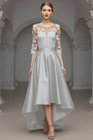 Load image into Gallery viewer, Navy A Line Maxi Satin Mother of the Bride Dress with Lace