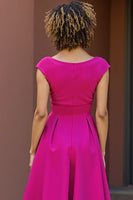 Load image into Gallery viewer, Fuchsia A Line V-Neck Satin Midi Mother of the Bride Dress