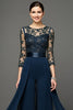 Load image into Gallery viewer, Navy Chiffon Mother of the Bride Pantsuits with Appliques