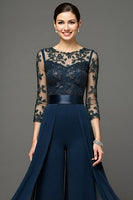 Load image into Gallery viewer, Navy Chiffon Mother of the Bride Pantsuits with Appliques