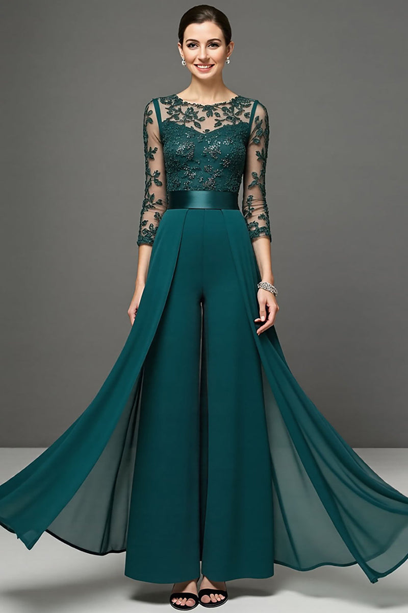 Load image into Gallery viewer, Navy Chiffon Mother of the Bride Pantsuits with Appliques