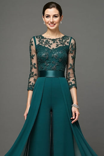 Navy Chiffon Mother of the Bride Pantsuits with Appliques