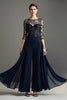 Load image into Gallery viewer, Navy Chiffon Mother of the Bride Pantsuits with Lace