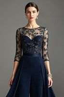 Load image into Gallery viewer, Navy Chiffon Mother of the Bride Pantsuits with Lace