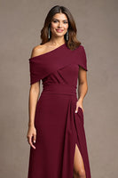 Load image into Gallery viewer, Burgundy Sheath Satin Maxi Mother of the Bride Dress with Slit
