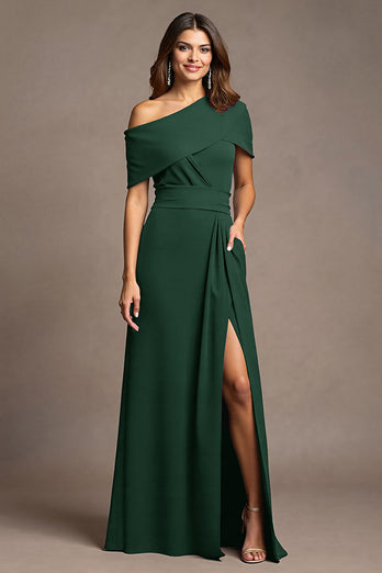 Burgundy Sheath Satin Maxi Mother of the Bride Dress with Slit
