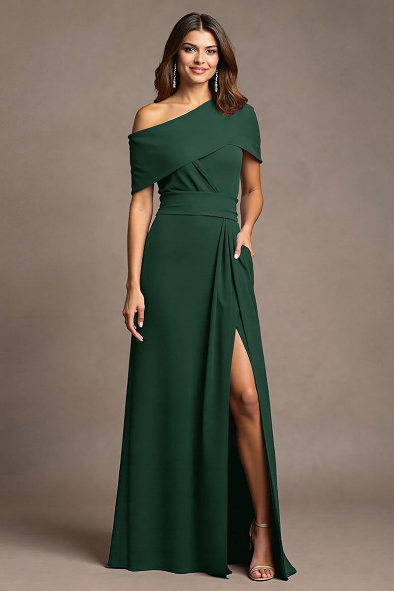 Load image into Gallery viewer, Burgundy Sheath Satin Maxi Mother of the Bride Dress with Slit