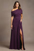 Load image into Gallery viewer, Burgundy Sheath Satin Maxi Mother of the Bride Dress with Slit
