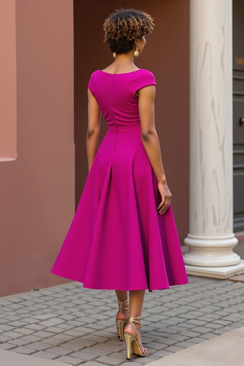 Load image into Gallery viewer, Dusty Rose Satin V-Neck A Line Midi Mother of the Bride Dress