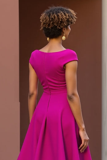 Dusty Rose Satin V-Neck A Line Midi Mother of the Bride Dress
