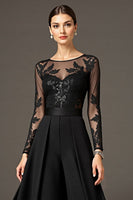 Load image into Gallery viewer, Black Chiffon A Line Maxi Mother of the Bride Dress with Lace