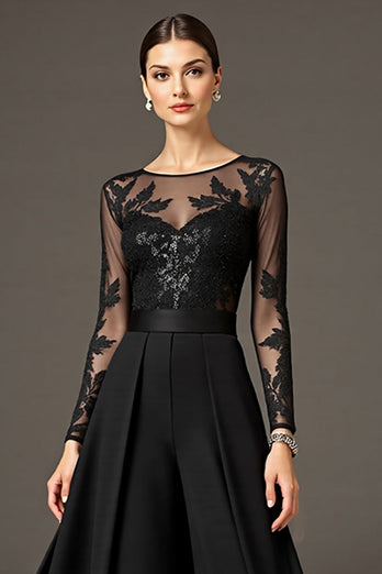 Black Chiffon A Line Maxi Mother of the Bride Dress with Lace
