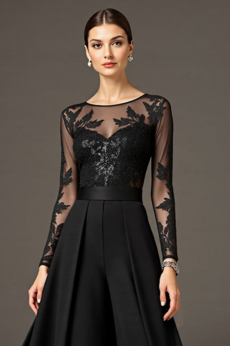 Load image into Gallery viewer, Black Chiffon A Line Maxi Mother of the Bride Dress with Lace