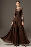 Load image into Gallery viewer, Black Chiffon A Line Maxi Mother of the Bride Dress with Lace