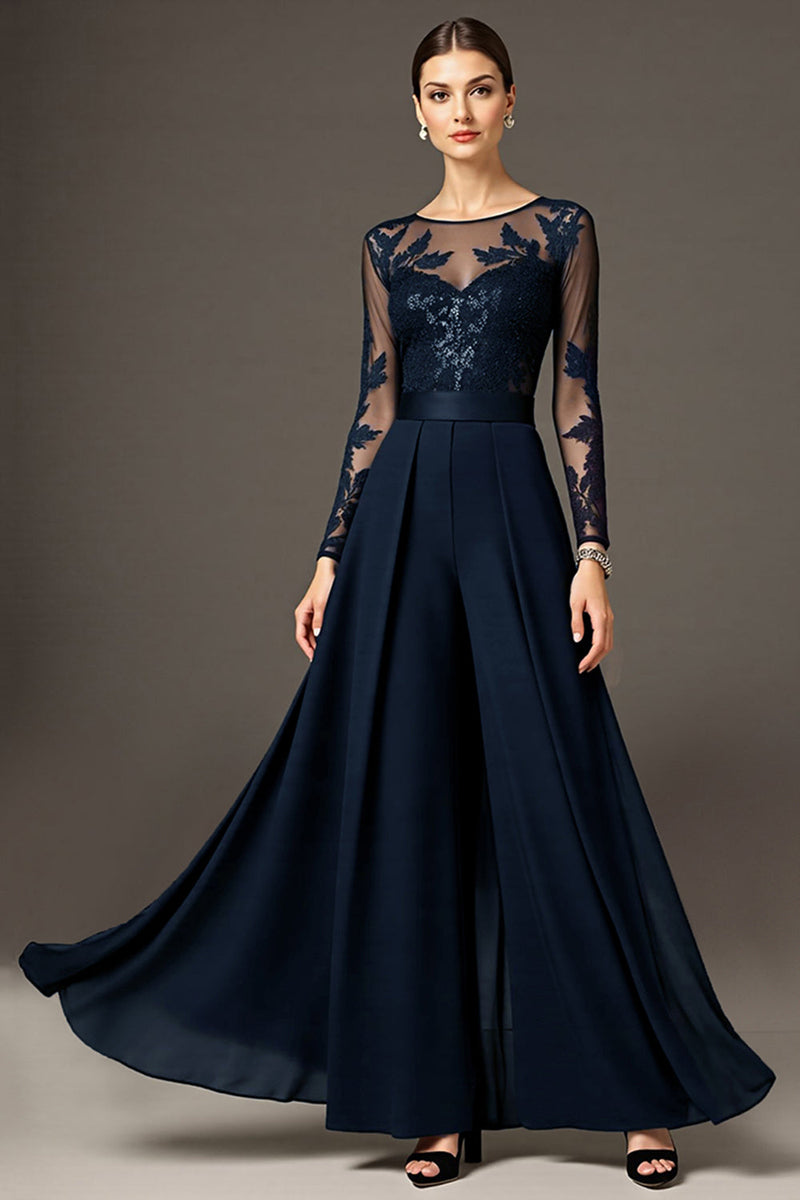 Load image into Gallery viewer, Black Chiffon A Line Maxi Mother of the Bride Dress with Lace