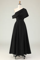 Load image into Gallery viewer, Black A Line Maxi Satin Mother of the Bride Dress with Pockets