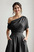 Load image into Gallery viewer, Black A Line Maxi Satin Mother of the Bride Dress with Pockets