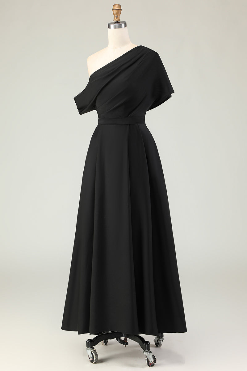 Load image into Gallery viewer, Black A Line Maxi Satin Mother of the Bride Dress with Pockets