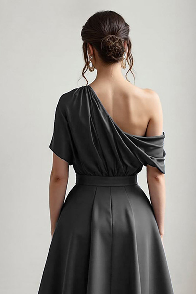 Load image into Gallery viewer, Black A Line Maxi Satin Mother of the Bride Dress with Pockets