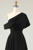 Load image into Gallery viewer, Black A Line Maxi Satin Mother of the Bride Dress with Pockets